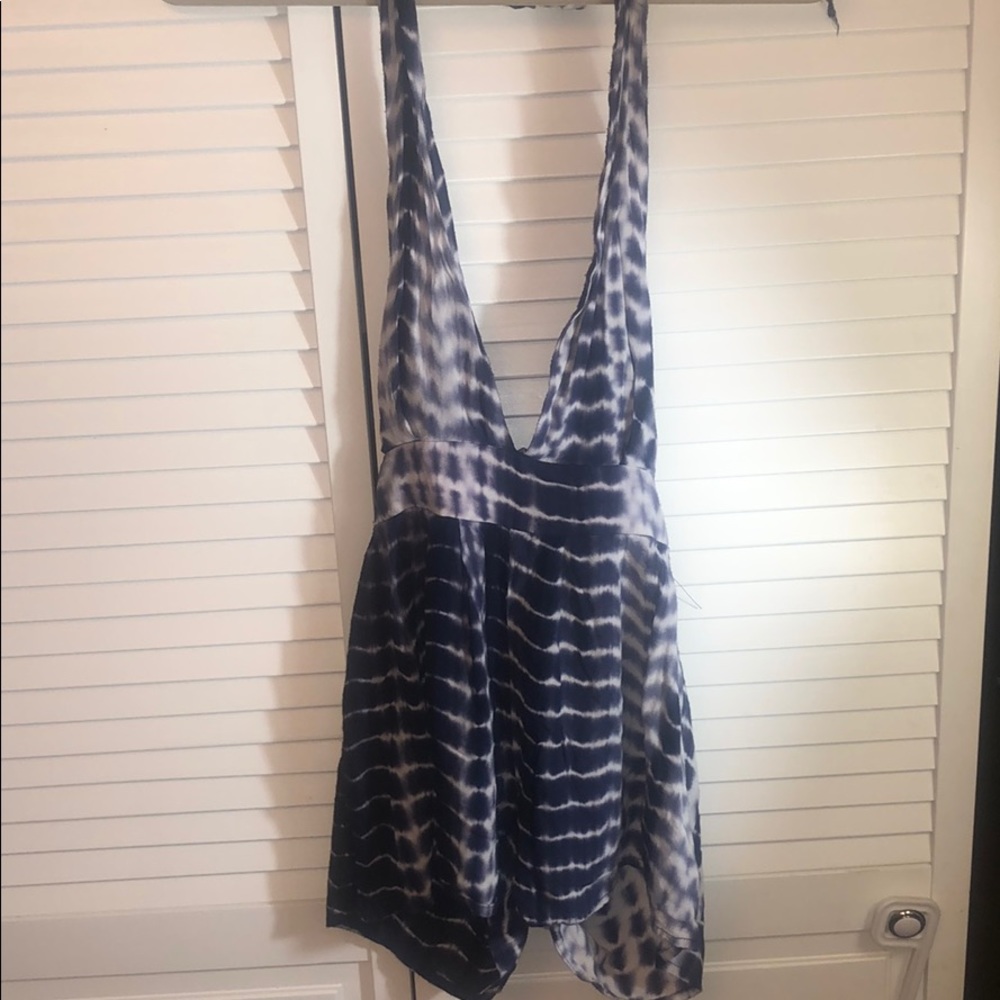 Shein sheinside tie dye romper shorts medium blue